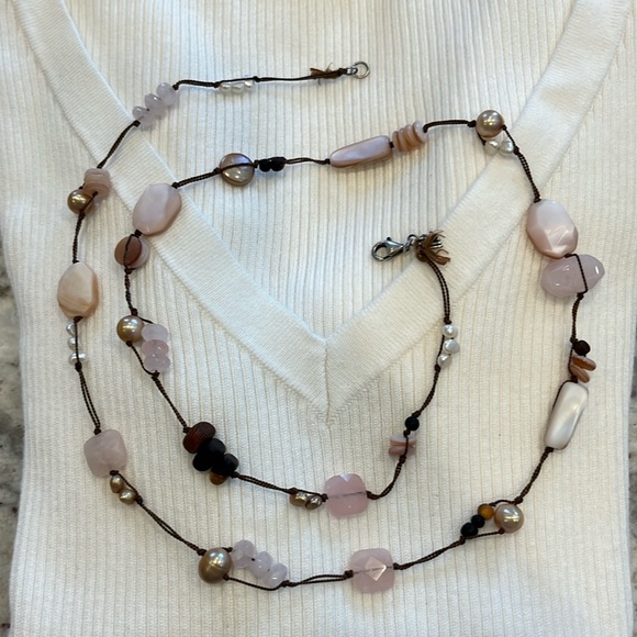 Silpada Jewelry - Silpada Natural 35” Necklace Rose Pink Pearl Brown Cord